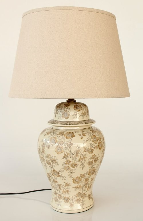 BEIGE FLORAL EMBOSSED LAMP BASE BEIGE SHADE  74X46CM
